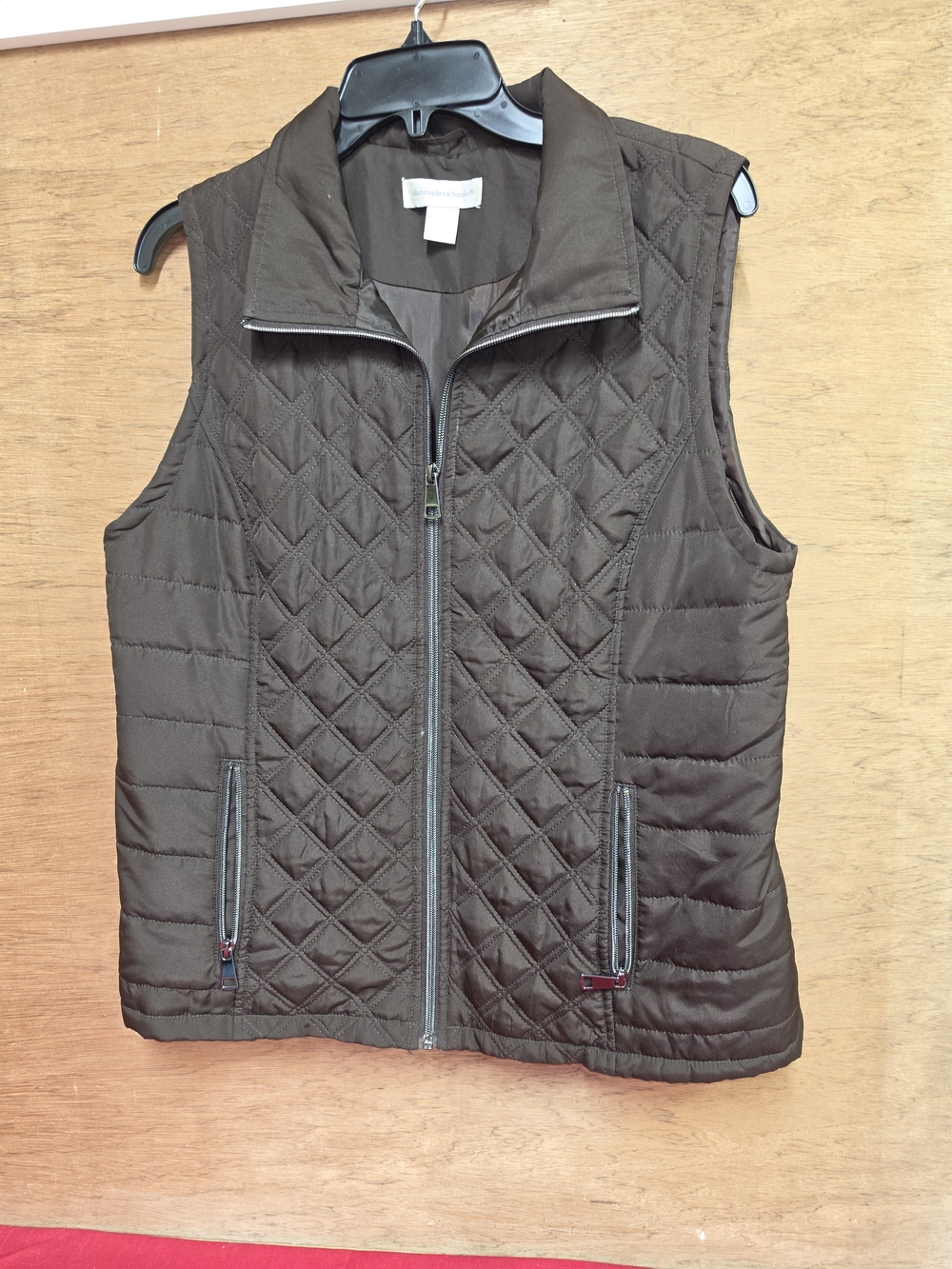 Christopher & Banks Dark Olive Green Quilted Full Zip Vest Medium